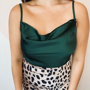 Satin green body suit